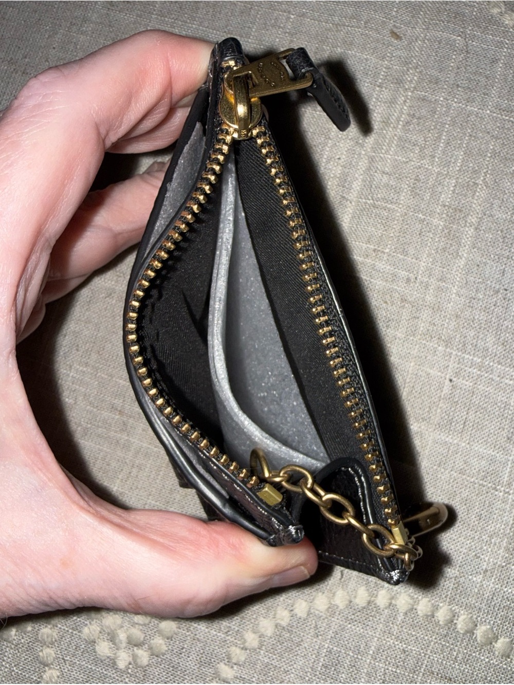 NWT Coach Essential Mini Black Leather ID Zip Card Case Coin Purse with Keychain - Picture 3 of 6